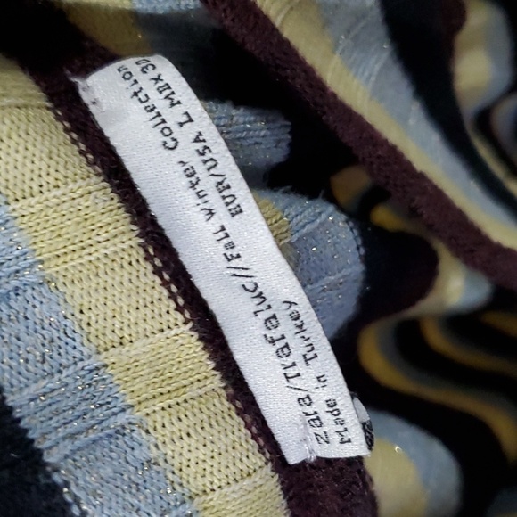 Y2K ZARA MULTICOLOR METALLIC MOCK NECK STRIPED KNIT BODYCON DRESS SIZE LARGE - Picture 9 of 9